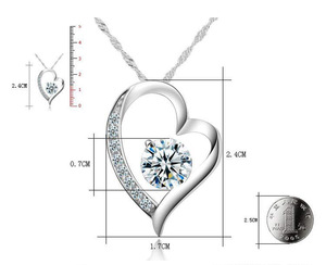 Ciondolo a Forma di Cuore in Lega e Cristallo, Pendente Cuore con Zirconi per <span class=keywords><strong>Donna</strong></span>, <span class=keywords><strong>Regalo</strong></span> di Nozze e Compleanno, Collana in Argento - Product Image 2