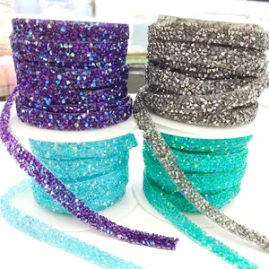 tr040 iron on AB color resin beaded trimming resin rhinestone trim for decoration