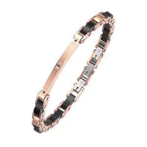 Pulsera de acero inoxidable para mujer, brazalete de oro rosa, diseño a la moda, fabricante de joyería China, venta al por mayor