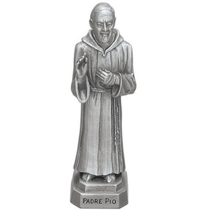 Statue personnalisée de Saint <span class=keywords><strong>Padre</strong></span> Pio en argent étamé, figurine de saint patron Pio, sculpture catholique - Product Image 1