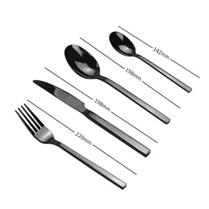 Diskon Besar-besaran Online Peralatan Makan Profesional Pisau Steak Garpu dan Sendok Matte Hitam Perak Peralatan Stainless Steel