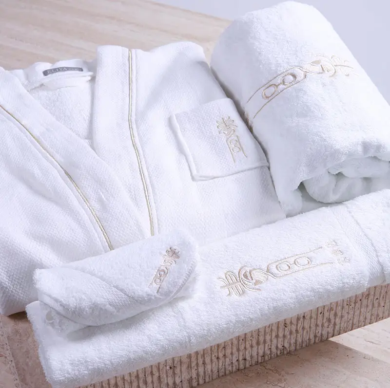 Embroider Woven Cotton Waffle Bathrobe 5 Star Hotel Spa Luxury Bath Robes And Towels