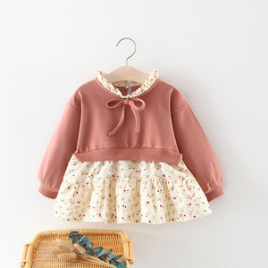 Gaun Ulang Tahun Anak Perempuan Putri Musim Gugur Katun dengan Pita Bunga untuk Usia 1 Tahun - Product Image 2