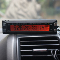 Termometer Voltmeter Mobil Digital, Alat Pengukur Suhu Volt 12V 24V Luar Ruangan LCD Dalam Ruangan Oranye/Biru dengan Lampu Latar