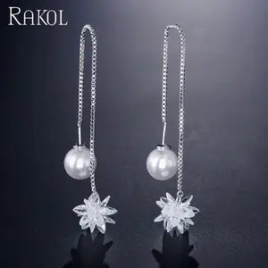 RAKOL EP2184 패션 2020 진주 지르콘 귀걸이 큐빅 지르코니아 크리스탈 귀걸이
