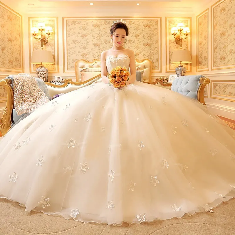 Morili New styles strapless appliqued lace princess customized plus size ivory white bridal wedding dress MWA107
