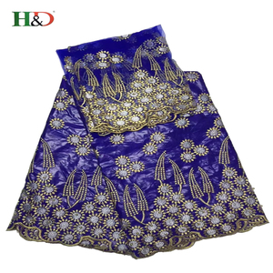 H & D 5 + 2 Riche <span class=keywords><strong>Getzner</strong></span> Guinée Brocade Bazin <span class=keywords><strong>Robe</strong></span> Or 7 Mètres de Tissu Africain de Lacet Pour Femmes - Product Image 5