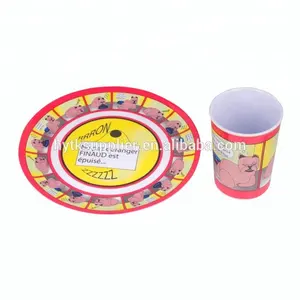 Hot sell designer printing plates and cup set, plastic platter for children