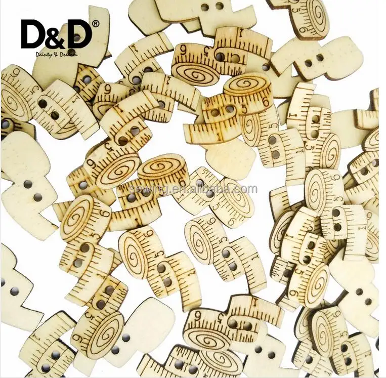 D & D 15 개/대 나무 버튼 테이프 모양 수제 조각 장식 버튼 바느질 Scrapbooking 공예 1.8cm * 3cm