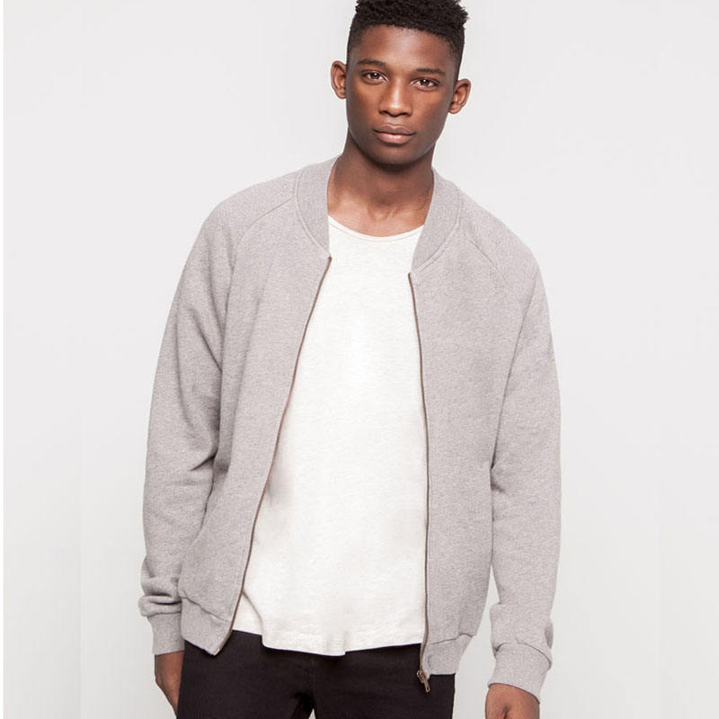 Solid Blank Cotton Zipper Sweatshirt No Hood Jacket
