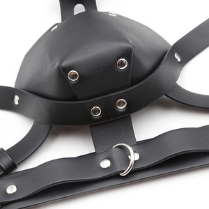 Cappuccio bondage nero in pelle con <span class=keywords><strong>palla</strong></span> a <span class=keywords><strong>bocca</strong></span> per gioco schiavo - Product Image 6