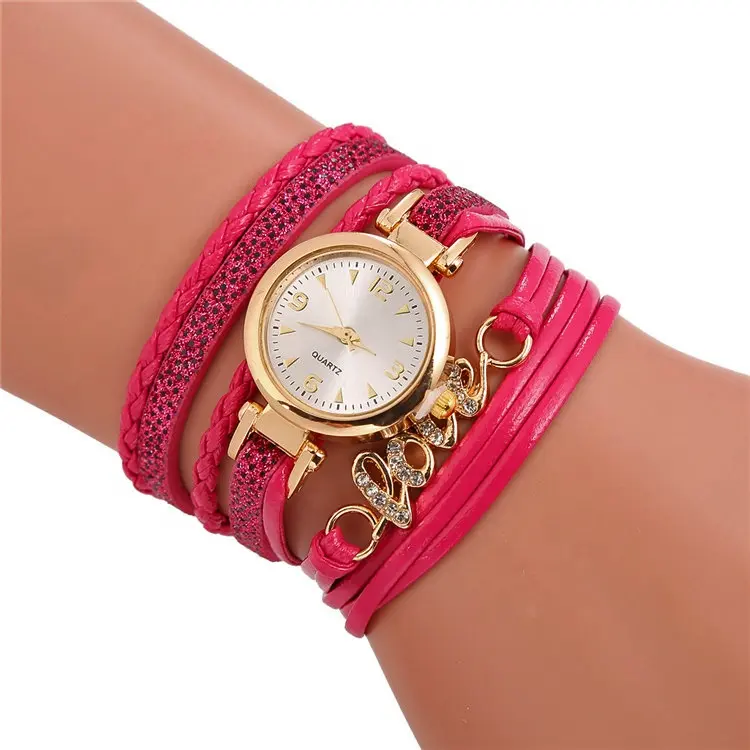 Hot Sale WW051 Love Decoration Weave Leather Bracelet Watches For Ladies Quartz Accesorios de moda