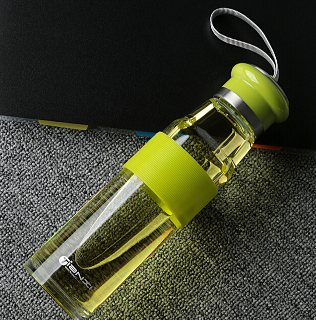 550ML Custom printed glass water bottle with silicone sleeve
