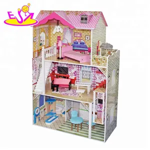 2024 DIY lovely wooden pink doll house for girls W06A215