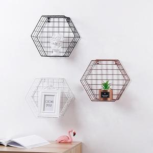 Haute qualité prix bas <span class=keywords><strong>lot</strong></span> <span class=keywords><strong>de</strong></span> <span class=keywords><strong>3</strong></span> noir fixé au mur en métal fil étagère murale hexagonale en ventes - Product Image 2