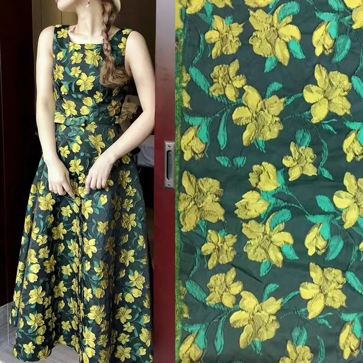 Fabricante chinês 80yds atacado jacquard floral vestido de moda casaco brilhante tecidos de pano para saias