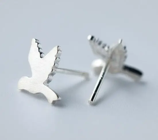 925 Sterling Silver Burung Kecil Perak Anting-Anting Kancing