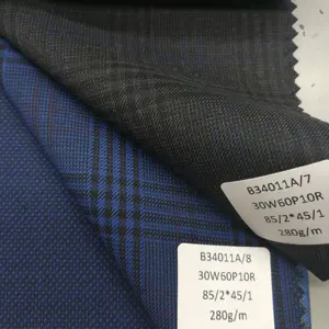 280g/m 30% wool ready to sell good quality GREY NAVY PLAID worsted CHECK suits fabric cloth