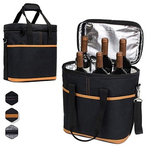 Tùy Chỉnh Logo Xách Tay Màu Đen Travel <span class=keywords><strong>Carrier</strong></span> 6 Gói Chai Cooler Túi Nhôm Cách Nhiệt Rượu Tote Bag - Product Image 1
