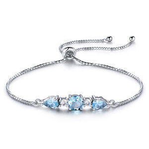 Pulseras de Plata para Mujer, Plata de Ley 925, Brazaletes con Topacio Azul Cielo, Pulsera de Tenis Ajustable, Joyería para Mujer - Product Image 5