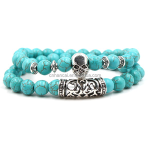 Braccialetto Yoga in Pietra Naturale Turchese con Buddha, Teschio di Leopardo, Drago, Leone, Gufo, Cane, Zampa, Corda Elastica per Uomo e Donna - Product Image 5