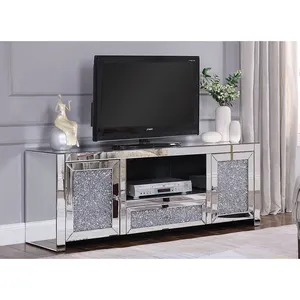 High end latest design crushed diamonds mirrored TV stand TV cabinet with drawer