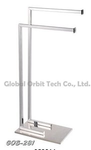 Porte-papier toilette et brosse en métal chromé moderne sur pied pour salle de bain - Product Image 6