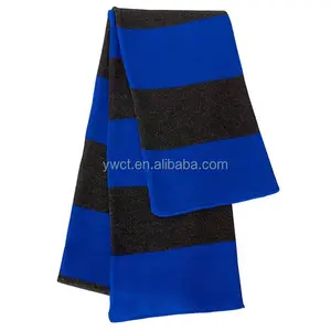 Super Soft Striped Knitted Football Bar Navy Blue Tassel Scarf