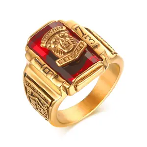 2019 New Men Jewelry Ring Stainless Steel With Gold Plated Ring Ruby Designs Models for Men