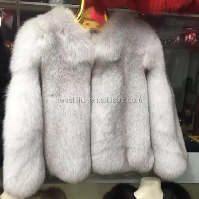2019 Women Light Gray Long Style Winter Jackets Real Fox Fur Coat