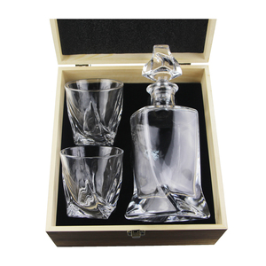 Twist Whiskey Unique wine Decanter Set With 2 Glasses In Luxury wooden Gift Box