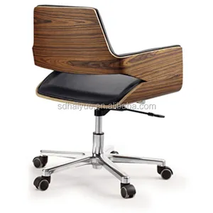 Wood Outside Finish Black/White PU Leather Upholstery Wooden Executive Office Chair with Wheels