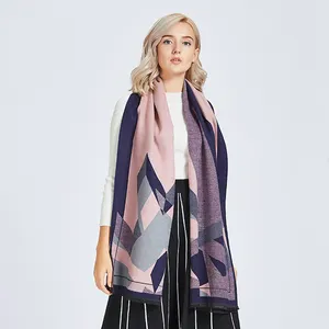 Fashion Custom Ladies Pashmina Scarves Shawls Wholesale Winter Warm Geometric Pattern Jacquard Cashmere Scarf Women