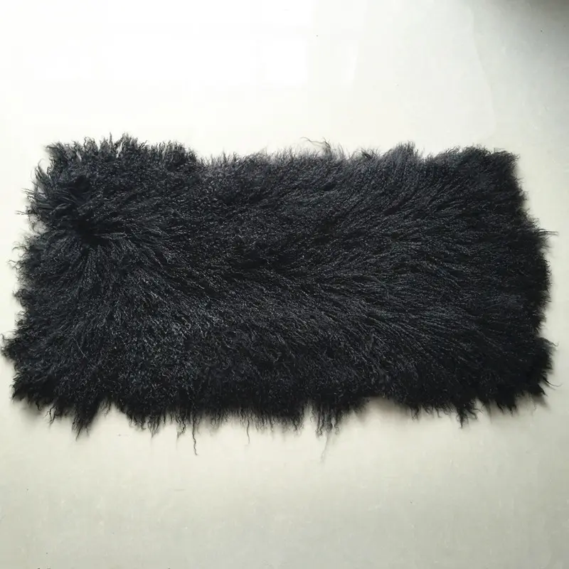 Tapetes monólicos pretos de cabelo longo, placa de pele de cordeiro tibetano genuíno
