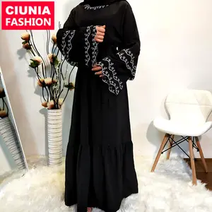 6110 # Gaun Maxi Lengan Panjang Burka Hitam, Pakaian Doa Islam untuk Koleksi Abaya Dubai Wanita
