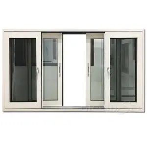 Aluminum Double insulated tempered glass sliding window price with three track in philippines