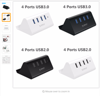 ORICO-Mini HUB de 4 puertos USB 3,0/2,0 de alta velocidad, 5Gbps, para ordenador portátil de escritorio, con soporte para teléfono, tableta, PC, negro/blanco