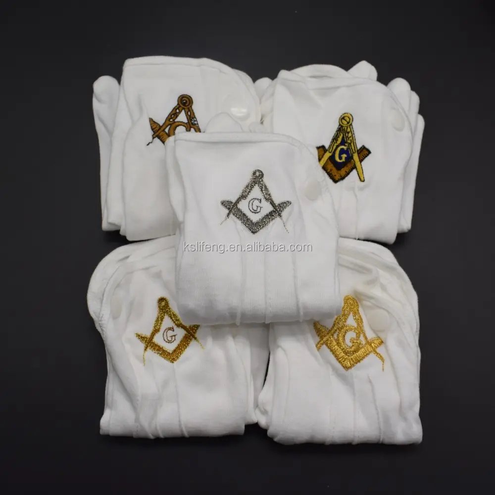 Белые хлопковые масонские перчатки свободного размера на заказ, масонские металлические перчатки с логотипом