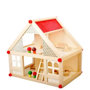 Bán buôn Thu Nhỏ Trẻ Em Màu Hồng Nhà Búp Bê Búp Bê Đồ Chơi Bằng Gỗ Dollhouse Lớn Bằng Gỗ Dollhouse Kit Đồ Chơi