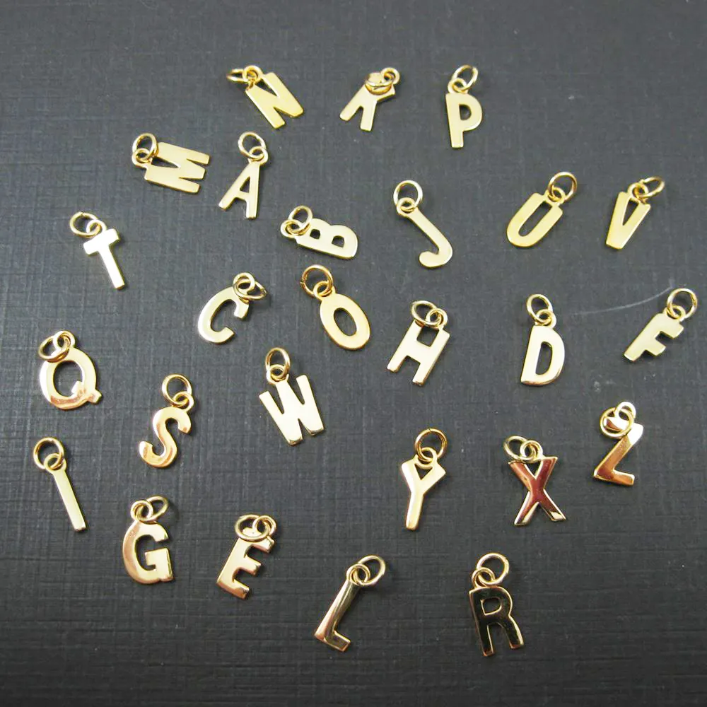 Charmes de lettre en acier inoxydable plaqué or 18 carats hautement polis-pendentif initial en forme de lettres A-Z