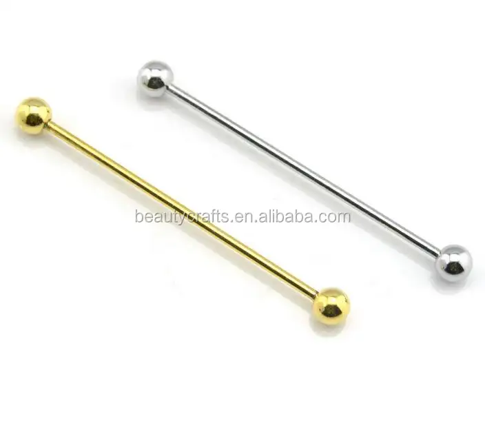 Gold of Silver Tone Kraag Stropdas Pin/Bar met Barbell Ball Ended