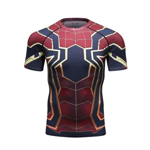 Kaus Olahraga Gym Cepat Kering Pria, Baju Cetak 3d Sublimasi Spiderman, Kaus Otot Cepat Kering Populer