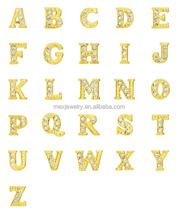 พลอยเทียม A-Z ตัวอักษรภาษาอังกฤษตัวอักษรเสน่ห์ขายส่งสีเงินทอง