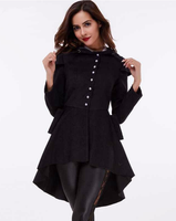 Vestes pour femmes tendance, couleur noire, devant court, dos long, lacets, manteaux d'hiver pour femmes