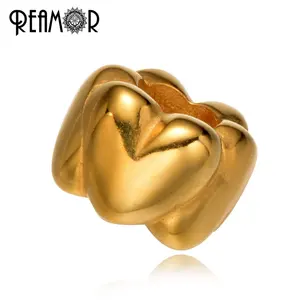 REAMOR Gold Silver Color 316l Stainless Steel Heart Love European Spacer Beads Charm Fit Women Bracelet Jewelry Making DIY