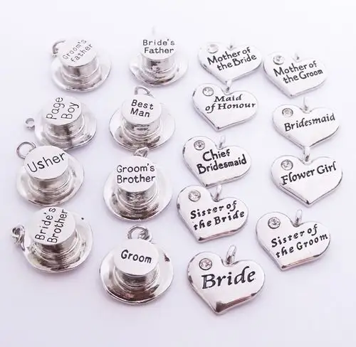 Yiwu Factory Cheap wholesale fashion silver plated alloy custom letter wedding heart wine glass charm