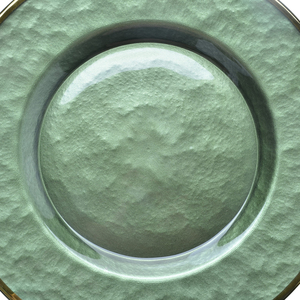 Piatto Decorativo Ecologico per Matrimoni in <span class=keywords><strong>Vetro</strong></span> Verde con Bordo Dorato Inciso - Product Image 2