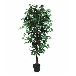 Высококачественное зеленое внутреннее искусственное дерево фикус, дешевое украшение для дома, искусственные растения, пластиковое искусственное дерево фикус бонсай