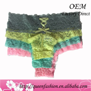 Boxer en dentelle Extra mince, sous-vêtement Sexy pour femmes, culotte avec nœud Transparent, Patchwork de 3 couleurs rose jaune bleu - Product Image 3