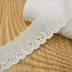 Pamuklu Dantel Beyaz Pamuk Ruffle Kuşgözü Dantel 7.5 cm El Sanatları/Kostüm/Larp/Dikiş toptan.